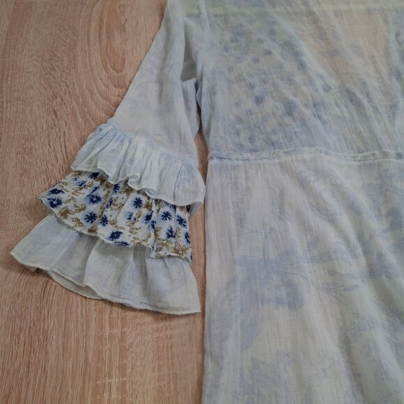 Boho Peasant Dress Beachy Ruffles Size L Beaded Empire Waist ¾ Riffled Sleeves - Picture 12 of 12